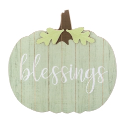 NORTHLIGHT 20" And Brown Blessings Pumpkin Wooden Thanksgiving Hanging Wall Sign In Green