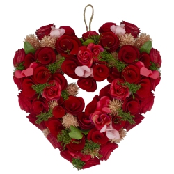 NORTHLIGHT And Pink Wooden Rose Valentine's Day Artificial Spring Wreath, 13.5-Inch In Red