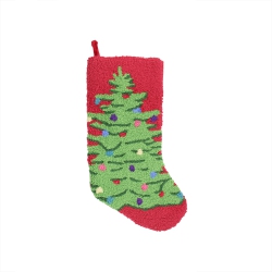 GALLERIE II 21" Plush Loop Knit And Velveteen Classic Holiday Tree Patterned Christmas Stocking