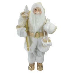 NORTHLIGHT 18" Gold And Standing Santa Christmas Figure With Presents In White