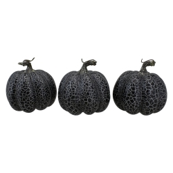 NORTHLIGHT Set Of 3 And Silver Fall Harvest Tabletop Pumpkins - 4.75" In Black