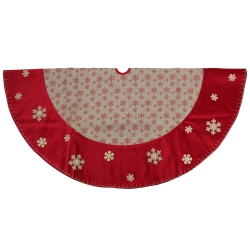 NORTHLIGHT 60" Burlap Glitte Snowflake Rustic Christmas Tree Skirt With Velvet Trim In Red