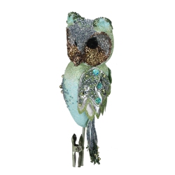 MELROSE 10" In The Birches Glittered And Sequined Owl Clip-On Christmas Ornament In Green