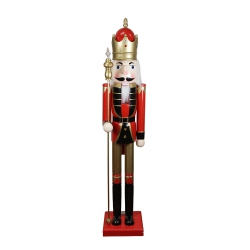 NORTHLIGHT 5' And White Commercial Size Christmas Nutcracker With Scepter In Red