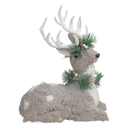 NORTHLIGHT 12.75" Sitting Sisal Reindeer With Wreath Christmas Figure In Gray