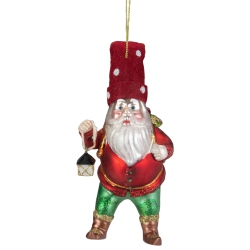 NORTHLIGHT 6" Gold And Gnome With Lantern And Flower Basket Glass Christmas Ornament In Red