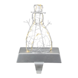 NORTHLIGHT 8" Led Lighted Wired Snowman Christmas Stocking Holder In Silver