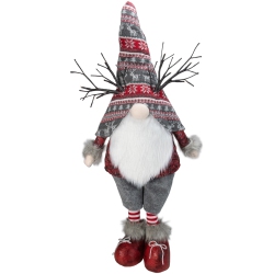 NORTHLIGHT 30" And Gray Nordic Hat Standing Christmas Gnome With Led Antlers In Red