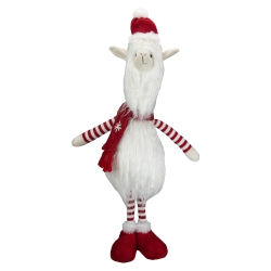 NORTHLIGHT 26-Inch Plush And White Standing Llama Table Top Christmas Decoration In Red