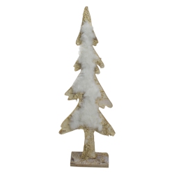 NORTHLIGHT 13.5" Brown And Wooden Tree With Faux Fur Christmas Decoration In White