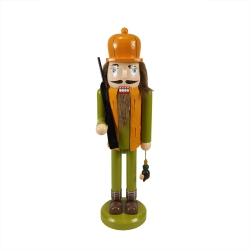 NUTCRACKER FACTORY 14" Decorative Wooden And Green Christmas Nutcracker Hunter With Gun In Orange