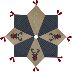 NORTHLIGHT 48" And Brown Burlap And Plaid Reindeer Christmas Tree Skirt With Tassels In Blue