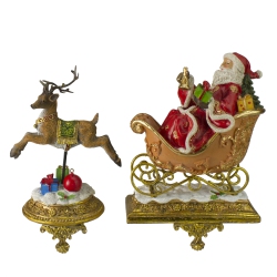 NORTHLIGHT Set Of 2 Santa And Reindeer Glittered Christmas Stocking Holders 9.5" In Gold