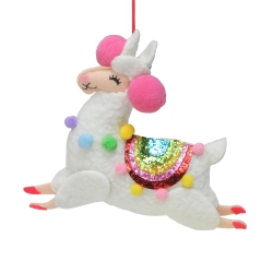 NORTHLIGHT 7.5" Plush Llama With Rainbow Saddle Christmas Ornament In White