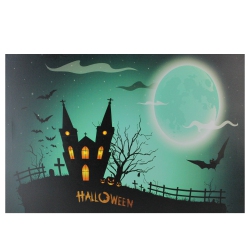 NORTHLIGHT And Black Led Lighted Eerie Church In Cemetery Halloween Canvas Wall Art 23.5" X 15.5" In Green