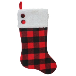NORTHLIGHT 23" Black And Rustic Buffalo Plaid Christmas Stocking In Red
