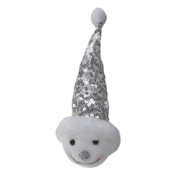 NORTHLIGHT 6" Smiling Snowman Head Wearing A Sequin Santa Hat Christmas Ornament In Silver