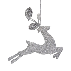 NORTHLIGHT 5.5" Glitter Leaping Reindeer Christmas Ornament In Silver