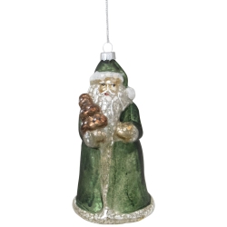 NORTHLIGHT 5.5" Nordic And Gray Santa Hanging Glass Christmas Ornament In Green
