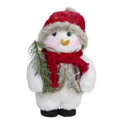 NORTHLIGHT 10" Plush Snowman Wearing Plaid Vest And Hat Christmas Figure