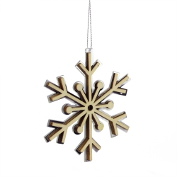 MIDWEST 4" Rustic Wooden Mirrored Snowflake Christmas Ornament