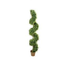 NORTHLIGHT 5.5' Potted Two-Tone Artificial Boxwood Spiral Topiary Tree