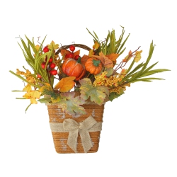 NORTHLIGHT 18" Artificial Fall Harvest With Bow Wall Basket