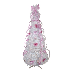 NORTHLIGHT 6' Pre-Lit And Pink Pre-Decorated Pop-Up Artificial Christmas Tree In White