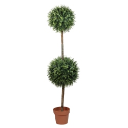 NORTHLIGHT 55.5" Potted Two-Tone Artificial Boxwood Double Ball Topiary Tree