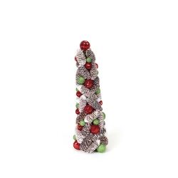 MELROSE 18" Candy Crush Frosted Pine Cone And Ball Artificial Christmas Topiary Tree