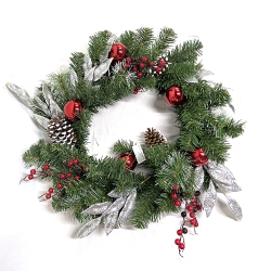 NORTHLIGHT 24" Pre-Lit Decorated Frosted Pine Cone And Berries Artificial Christmas Wreath
