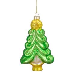 NORTHLIGHT 5.25" And Gold Glass Christmas Tree Hanging Ornament In Green