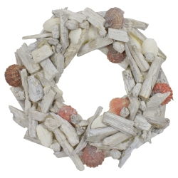 NORTHLIGHT Nautical Driftwood And Seashell Artificial Summer Wreath, 12.5-Inch
