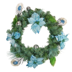 NORTHLIGHT Peacock Poinsettia Artificial Christmas Wreath - 24-Inch, Unlit