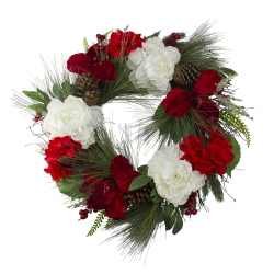 NORTHLIGHT Peony And Amaryllis Twig Artificial Floral Wreath 24-Inch In Red