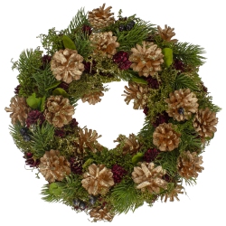 NORTHLIGHT 12" Green, Gold, And Glitter Pinecones Christmas Wreath In Red