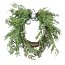 SELECT ARTIFICIALS Iced Cedar Ornaments And Bells Artificial Christmas Wreath - 24-Inch, Unlit