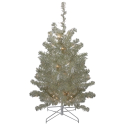 NORTHLIGHT 3' Metallic Sheer Artificial Tinsel Christmas Tree - Clear Lights In Champagne
