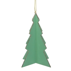 NORTHLIGHT 5.25" 3D Tree With Silver Glitter Wooden Christmas Ornament In Green
