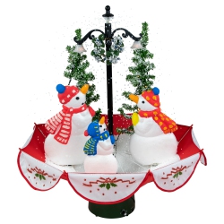 NORTHLIGHT 31" Musical Lighted Snowing Snowman Family In Umbrella Base Christmas Decoration