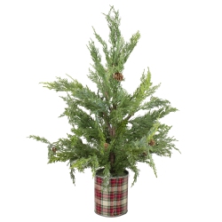 NORTHLIGHT 24" Iced Cedar Artificial Christmas Tree In Plaid Pot - Unlit