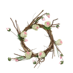 NORTHLIGHT Rose Twig Artificial Floral Wreath And Pink 11-Inch In Brown