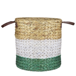 NORTHLIGHT 16" Beige And Teal Braided Wicker Basket With Handles In White
