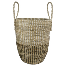 NORTHLIGHT 14.5" Natural Woven Seagrass Wicker Storage Basket With Handles