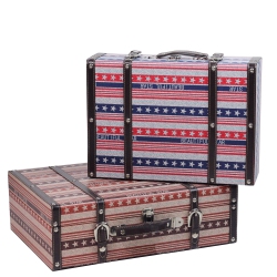NORTHLIGHT Set Of 2 Vintage-Style Red, White And Beautiful Star Decorative Wooden Luggage Trunks 17.5" In Blue
