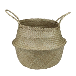 NORTHLIGHT 15" Seagrass Wide Belly Wicker Basket With Handles In Brown