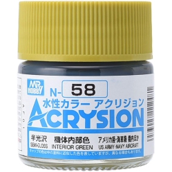 MR. HOBBY Acrysion Color - Interior (Semi-Gloss/us Army-Navy Aircraft) (N58) 10Ml Semi-Gloss Acrylic Paint In Green