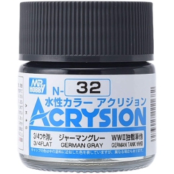 MR. HOBBY Acrysion Color - German (3/4 Flat/german Tank Wwii) (N32) 10Ml 75% Flat Acrylic Paint In Gray