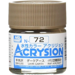 MR. HOBBY Acrysion Color - Dark Earth (Semi-Gloss/raf Aircraft) (N72) 10Ml Semi-Gloss Acrylic Paint