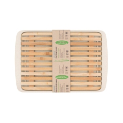 PETERSON HOUSEWARES Bamboo Wood Cutting Board Lid W/ Drop-Through Crumb Spaces; On Bamboo Fibre Large Serving Tray In White